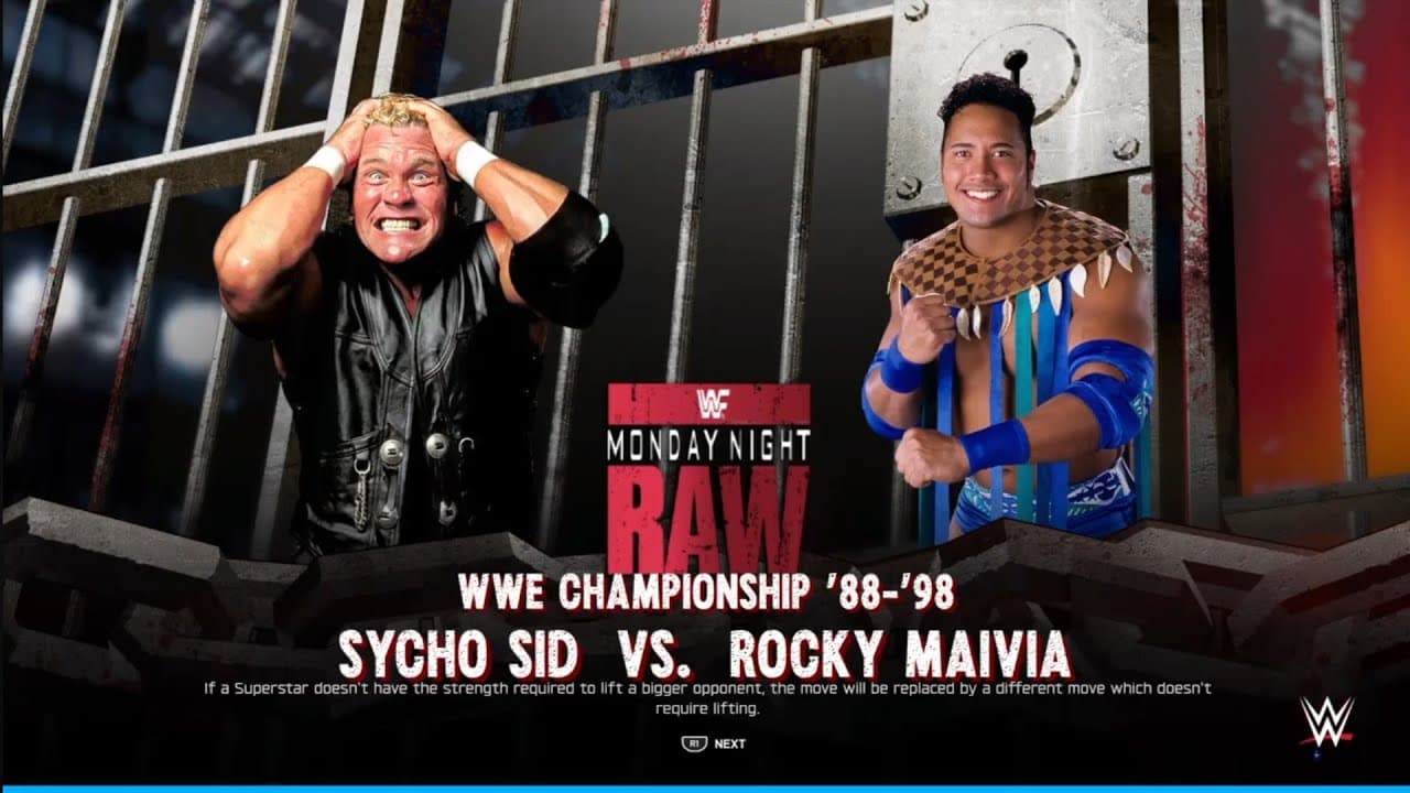 Sycho Sid vs Rocky Maivia. Monday Night Raw WWE 2K25