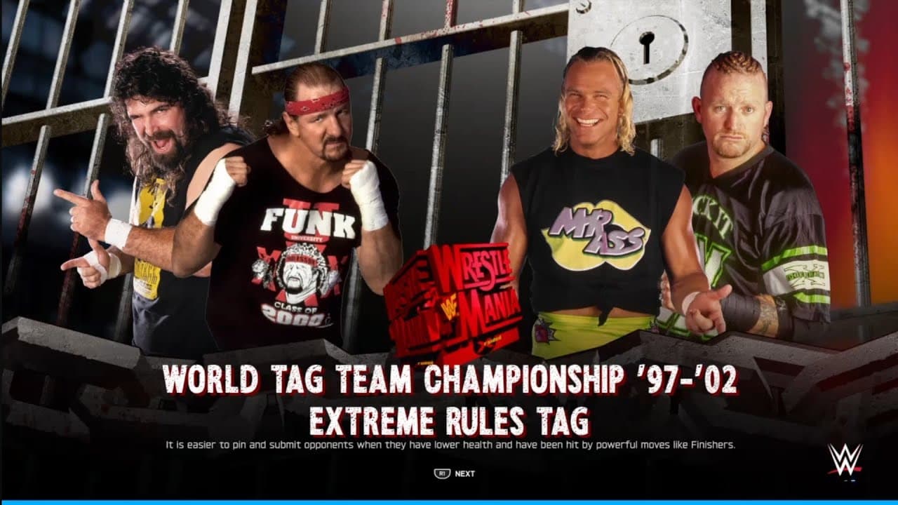 Cactus Jack & Terry Funk vs The New Age Outlaws Street Fight. WrestleMania 14. WWE 2K25
