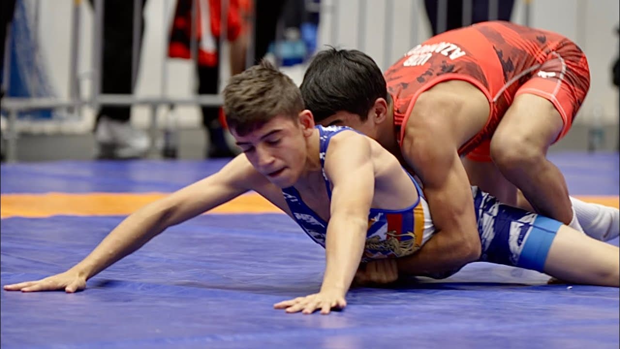 U17 Bunyod Hasanov (UZB) vs Alen Kesabyan (ARM) 51kg. Greco-roman boys youth wrestling tournament.