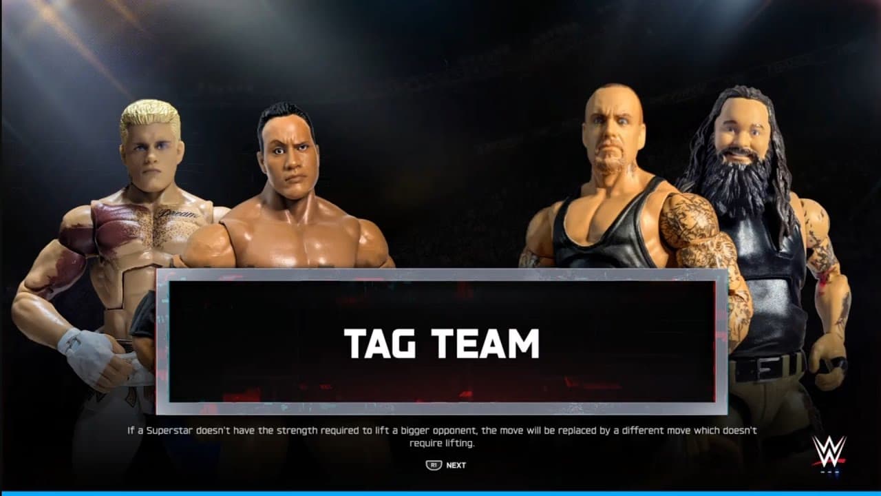 Action Figures Match. Cody & Rock vs Undertaker & Wyatt. Grapple Legends Mania. WWE 2K25