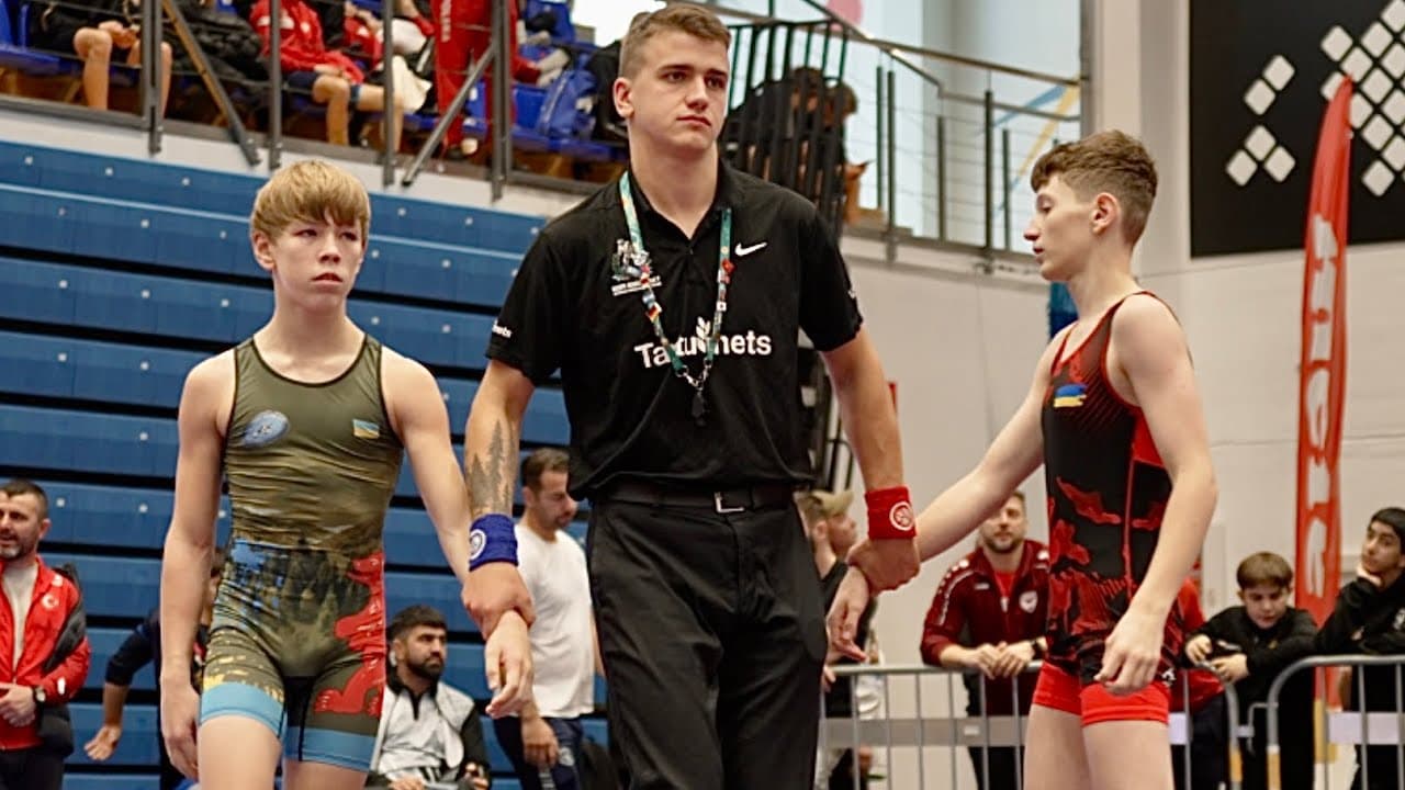 U13 Nikita Nazarevic (UKR) vs Antonii Mashyko (UKR) 47kg. Greco-roman boys youth wrestling. B-cam-m
