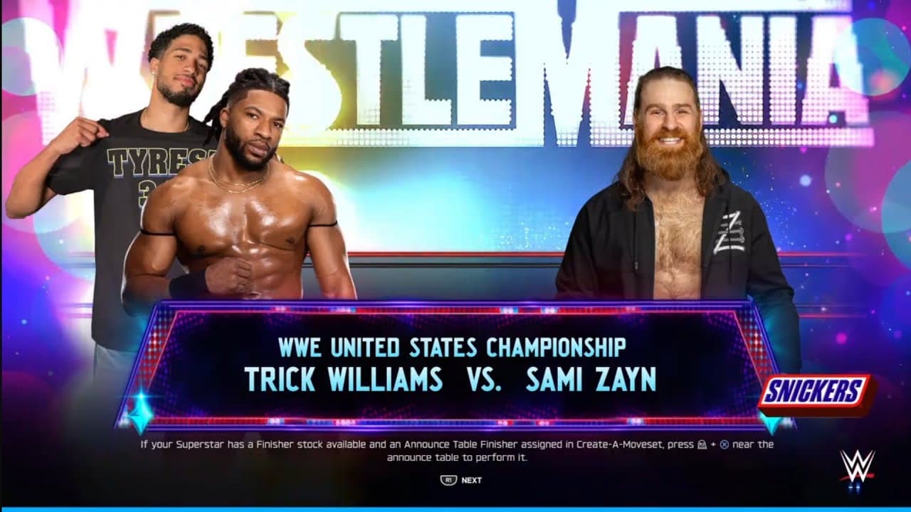 Trick Williams vs Sami Zayn. WrestleMania 42. WWE 2K25