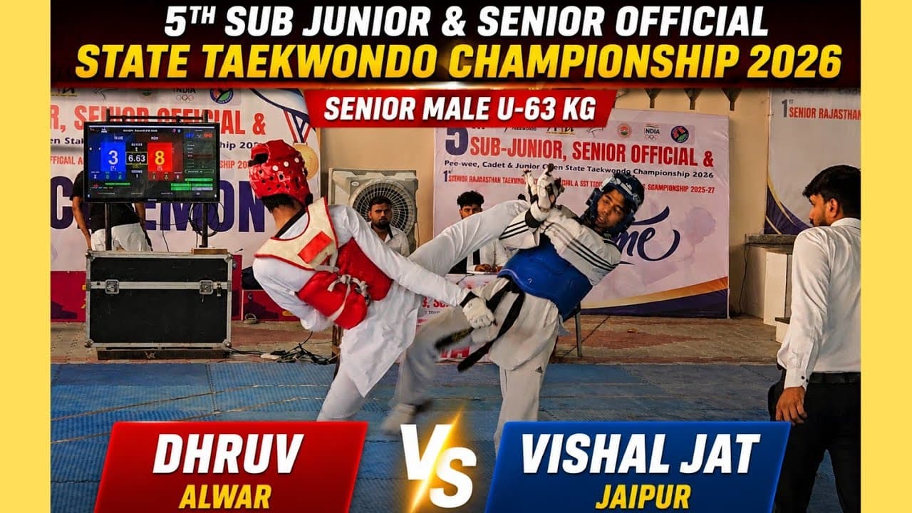 Dhruv (Alwar) vs Vishal Jat (Jaipur) 🥋🔥 | Senior Male U-63 KG | State Taekwondo Championship 2026