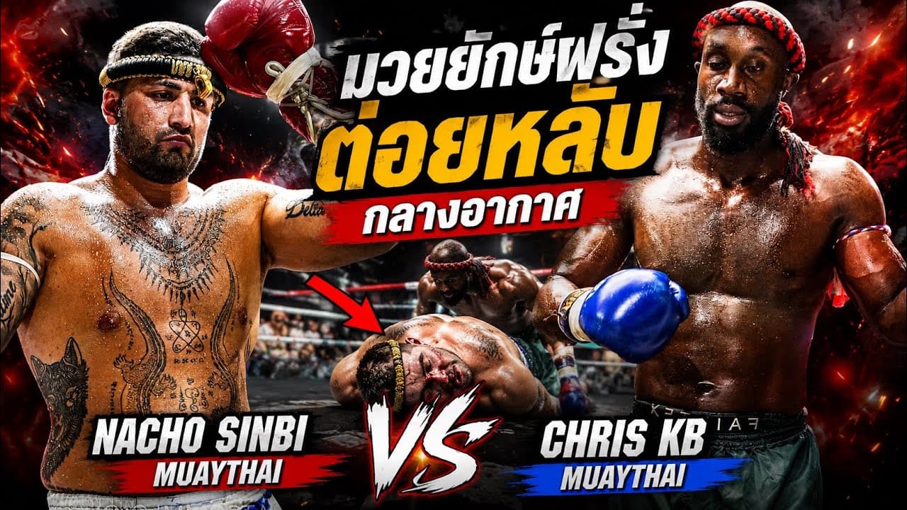 ดูภาพชัดๆช้าๆ มวยยักษ์ฝรั่งต่อยหลับกลางอากศ Nacho Sinbi  Muaythai vs Chris KB Muaythai
