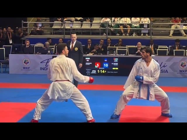 –84 K.G Male Senior Kumite Semifinal Match.. Aliasghar Asiabari  (AKA🔴) VS Mohammad Aljafari (AO🔵)..