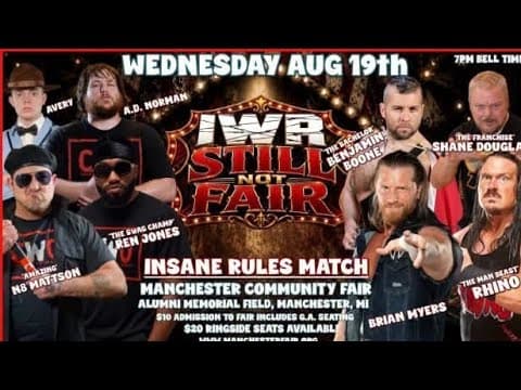 IWR: C.W.O. vs. Rhyno, Shane Douglas, Benjamin Boone, & Bryan Meyers. (Insane Rules Match) 8/19/26