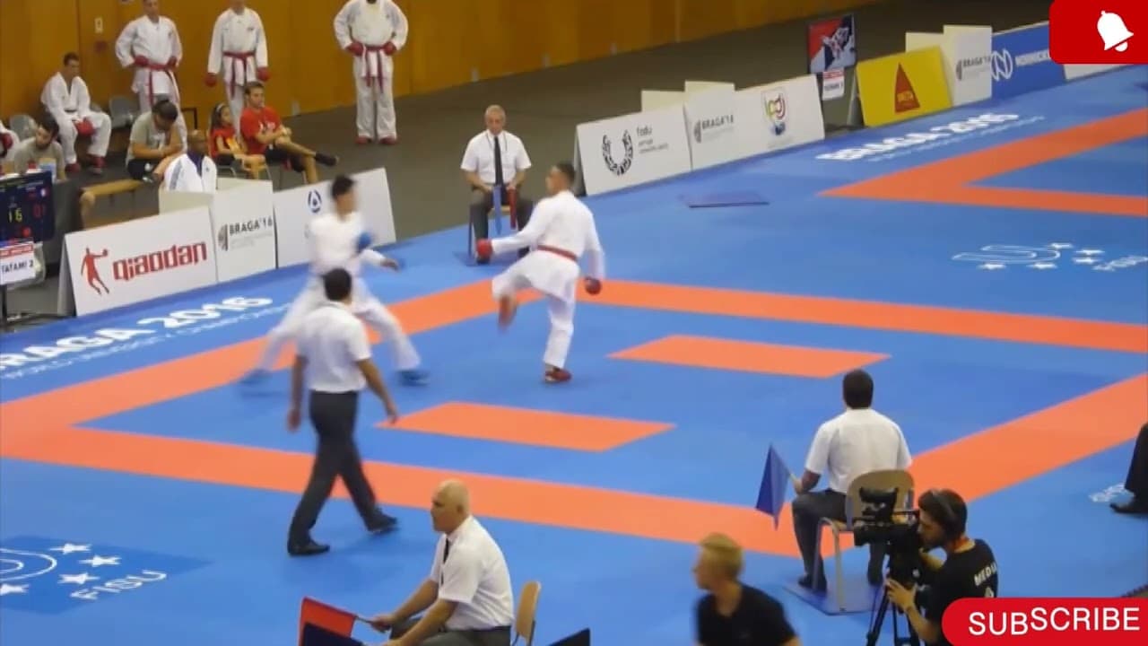 Male Team Kumite Match.. Steven Da Costa French (AKA🔴) VS Ken Nishimura Japan (AO🔵)..