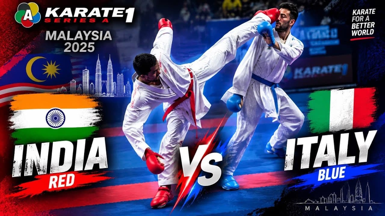 -60 K.G Male Kumite Match.. Rajat Kashyap INDIA (AKA🔴) VS DE FALCO ITALY (AO🔵).. Series A Malaysia.