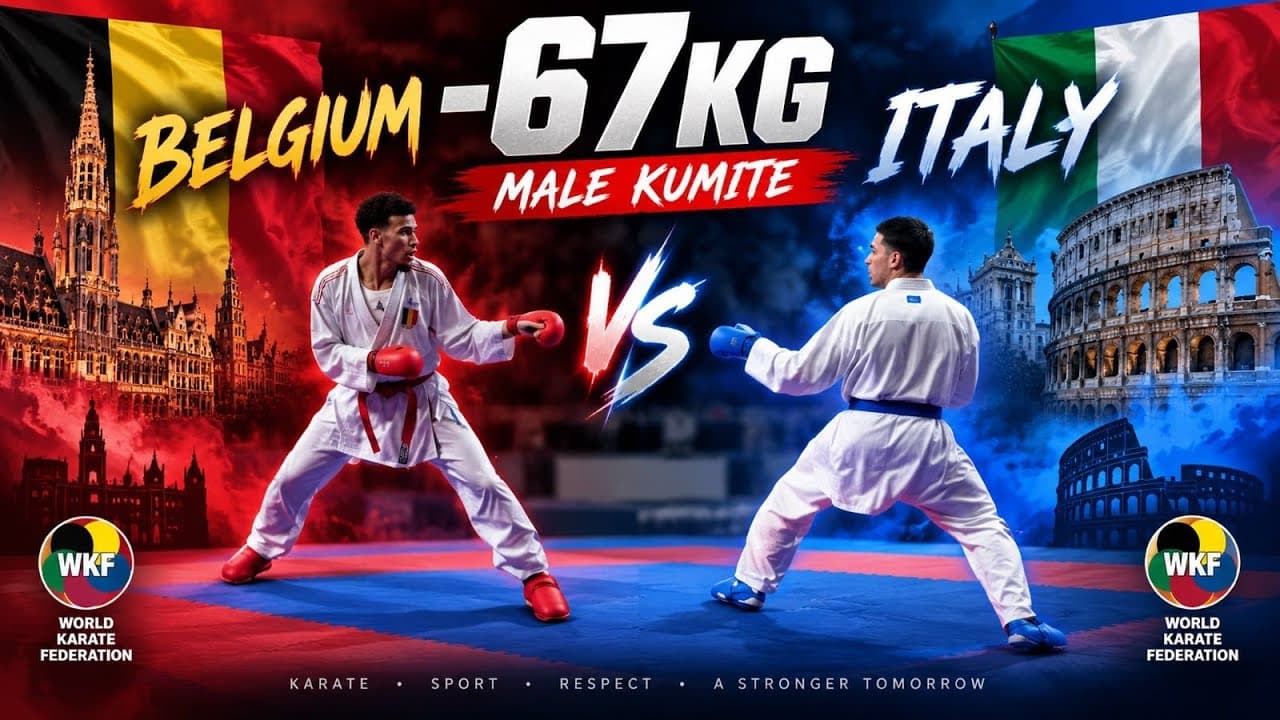 -67 K.G Male Kumite Match Round of 32.. JABER - RAIS BELGIUM (AKA🔴) VS DE VIVO ITALY (AO🔵). KARATE 1