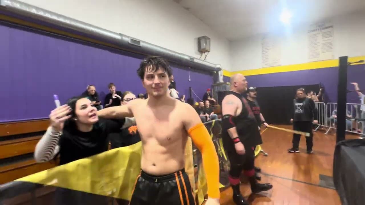 Six Man tag match RPW versus John Mitchell outlaw Coy Daniels and the gas mask kid Nick Willis