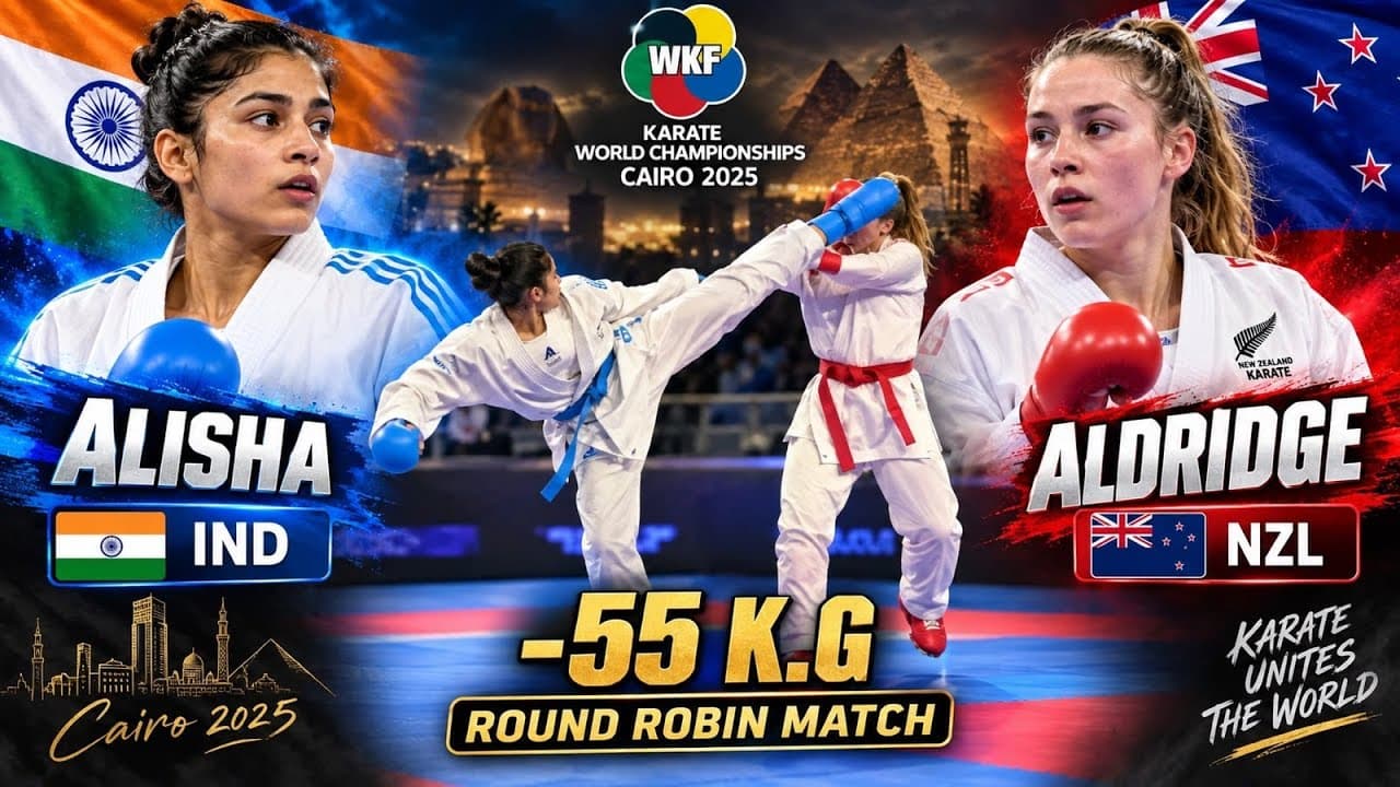 -55 K.G FEMALE ROUND ROBIN MATCH.. ALDRIDGE NZL (AKA🔴) VS ALISHA C. INDIA (AO🔵).. KARATE WORLD GAMES