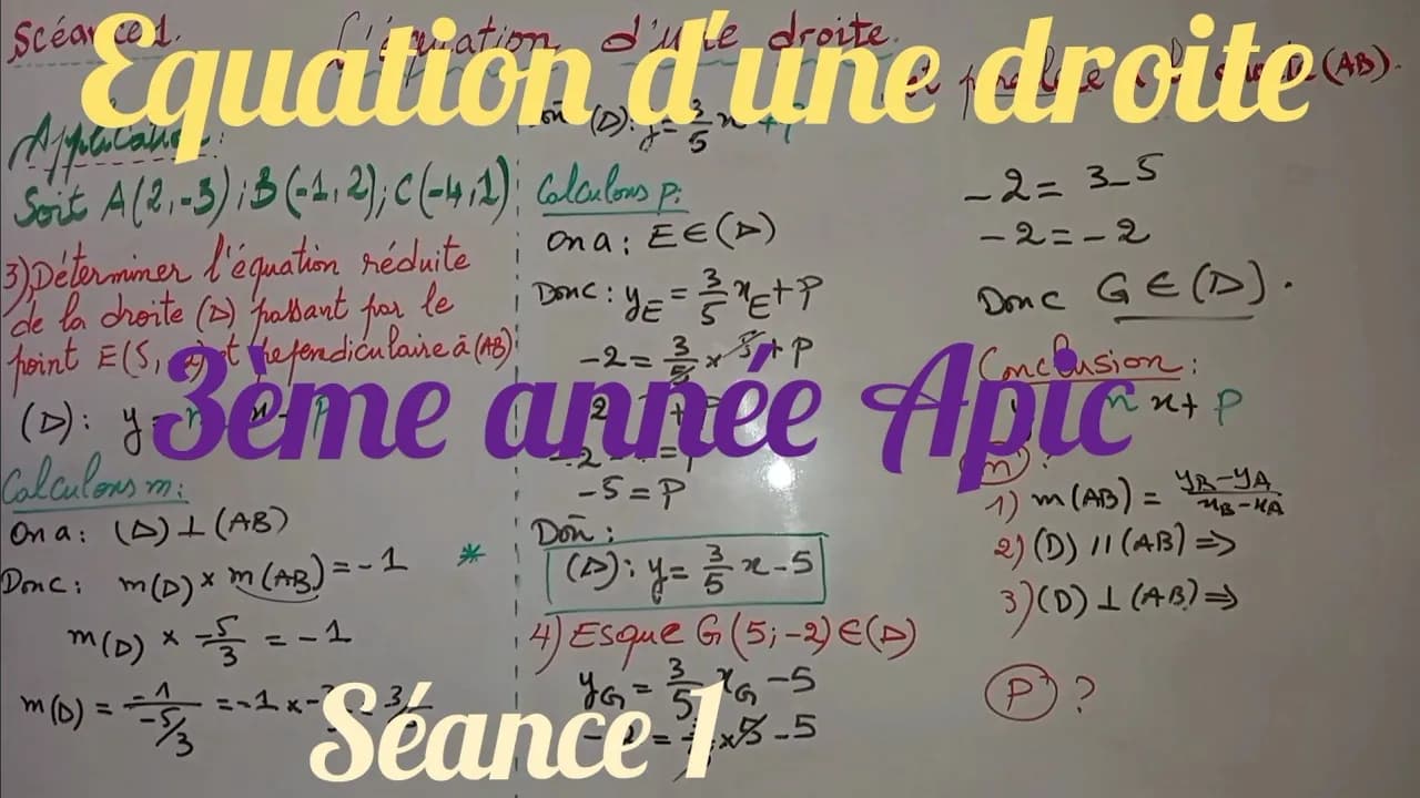Equation d'une droite 3ème année collège