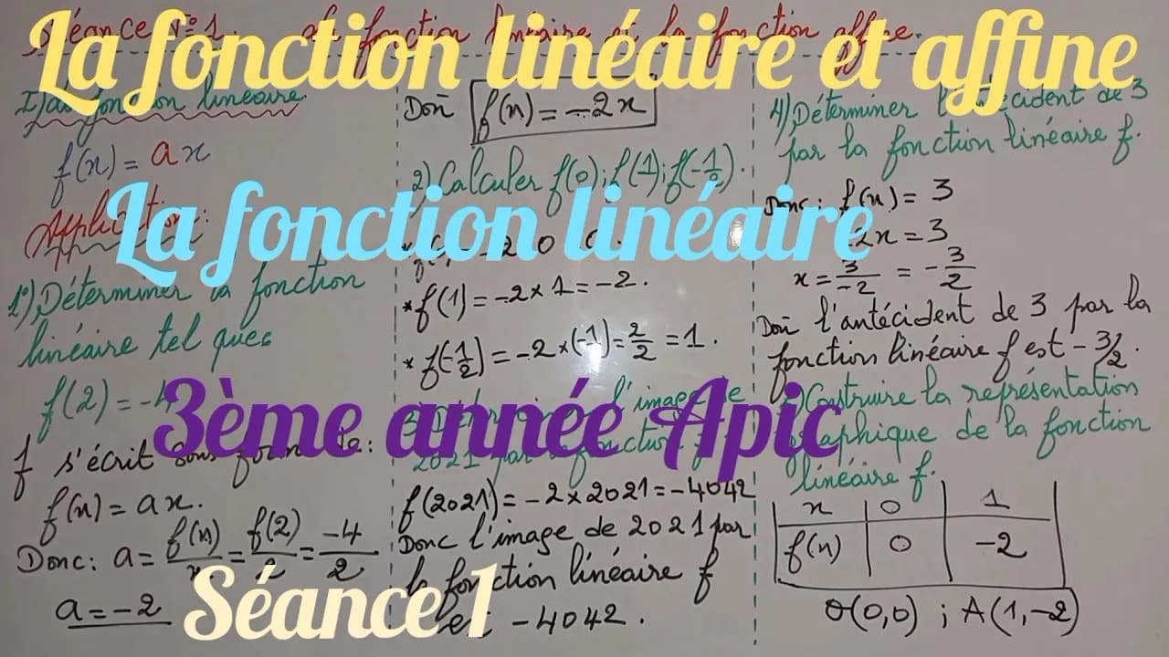 Fonction linéaire et affine 3ème année collège