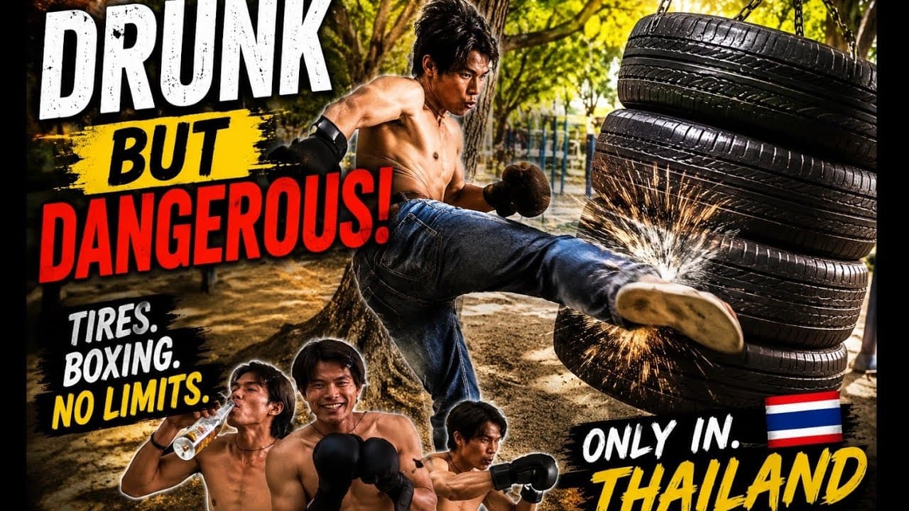 This Guy is a BEAST! Insane Tire Bag Boxing in Thai Park ๐น๐ญ